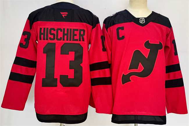 Men%27s New Jersey Devils #13 Nico Hischier Red 2024-25 With C Patch Stitched Hockey Jersey->los angeles kings->NHL Jersey